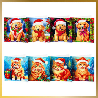 8 Pcs Diamond Painting Christmas Cards - Christmas Pets