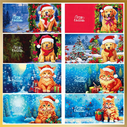 8 Pcs Diamond Painting Christmas Cards - Christmas Pets - Product Image