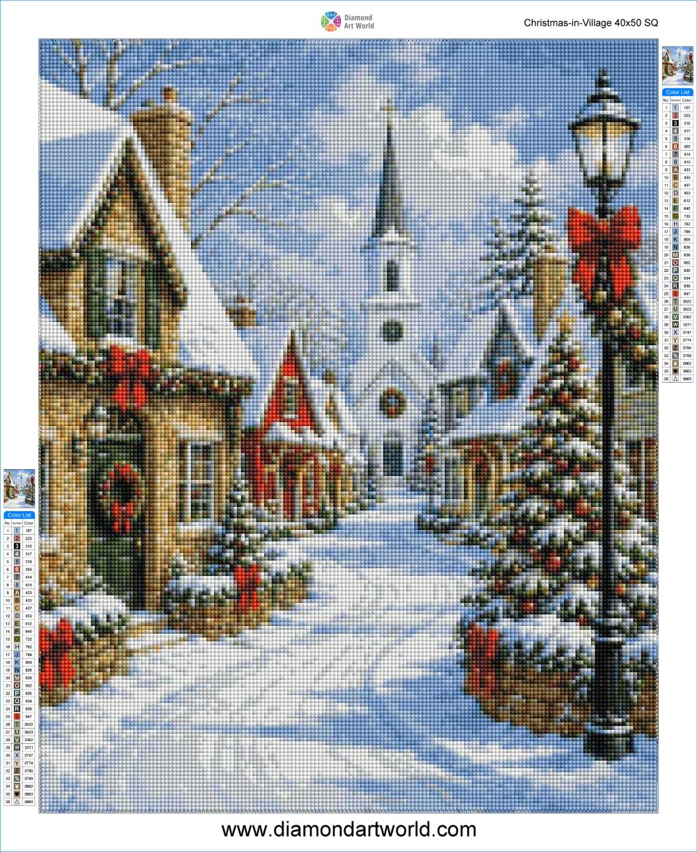 Christmas in Village - Diamond Painting Layout