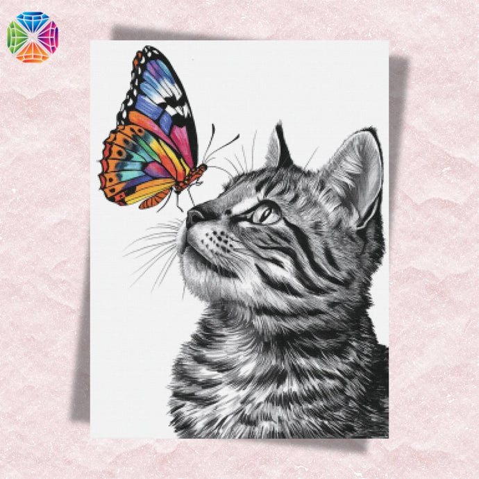 Colorful Butterfly with Cat - Diamond Painting