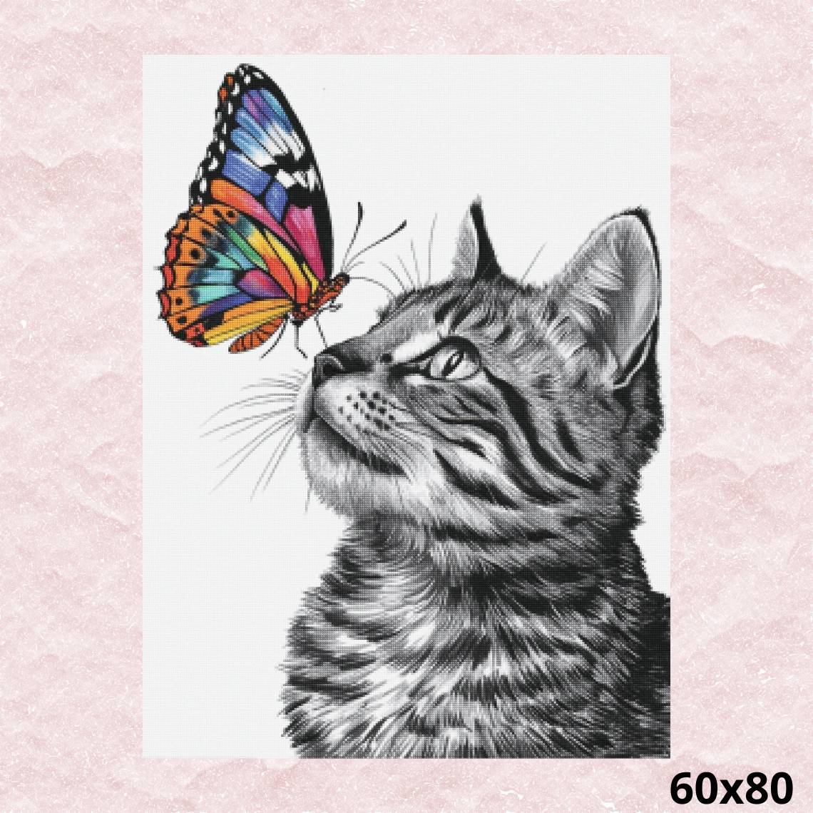 Colorful Butterfly with Cat 60x80 - Diamond Painting