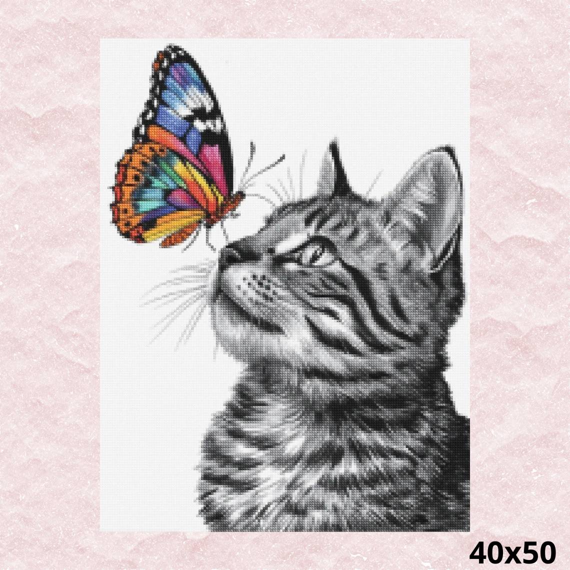 Colorful Butterfly with Cat 40x50 - Diamond Painting
