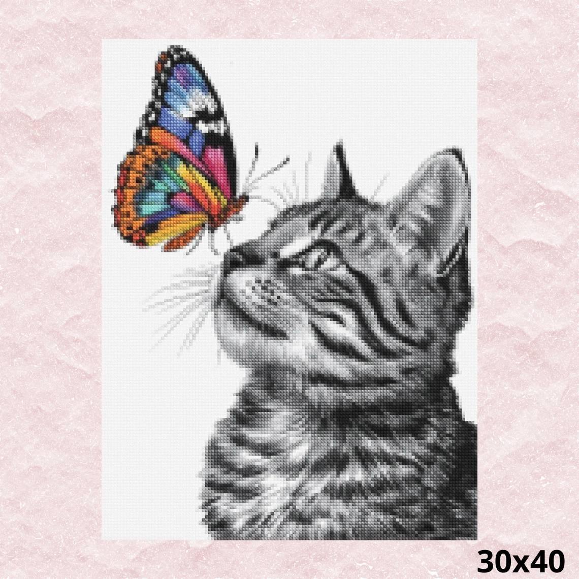 Colorful Butterfly with Cat 30x40 - Diamond Painting