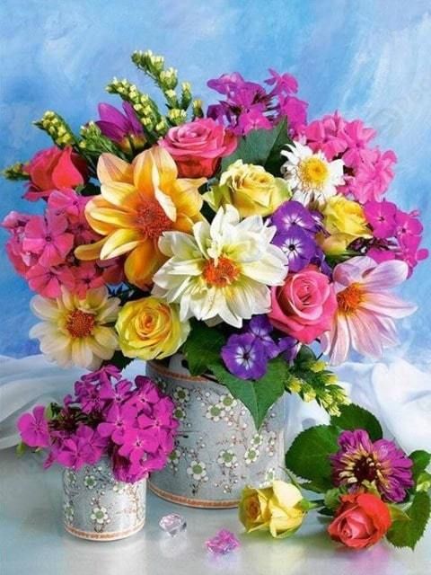 Colorful Flowers Bouquet in Vase – Diamond Painting