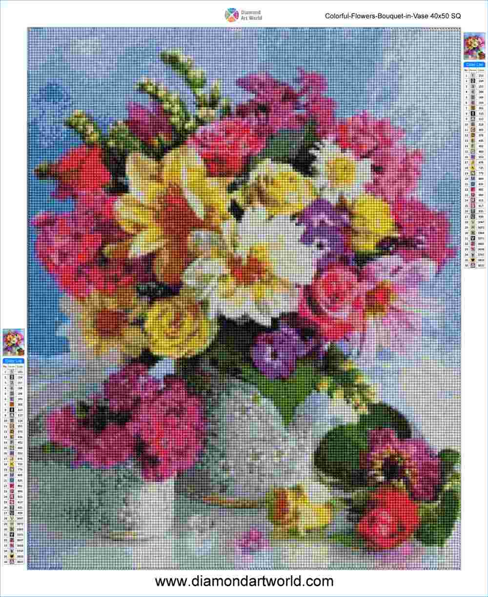 Colorful Flowers Bouquet in Vase - Diamond Painting Layout