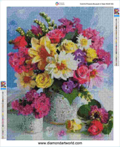 Colorful Flowers Bouquet in Vase - Diamond Painting Layout