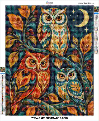 Colorful Owls - Diamond Painting Layout