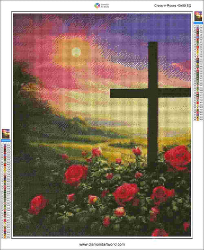 Cross in Roses - Diamond Painting Layout