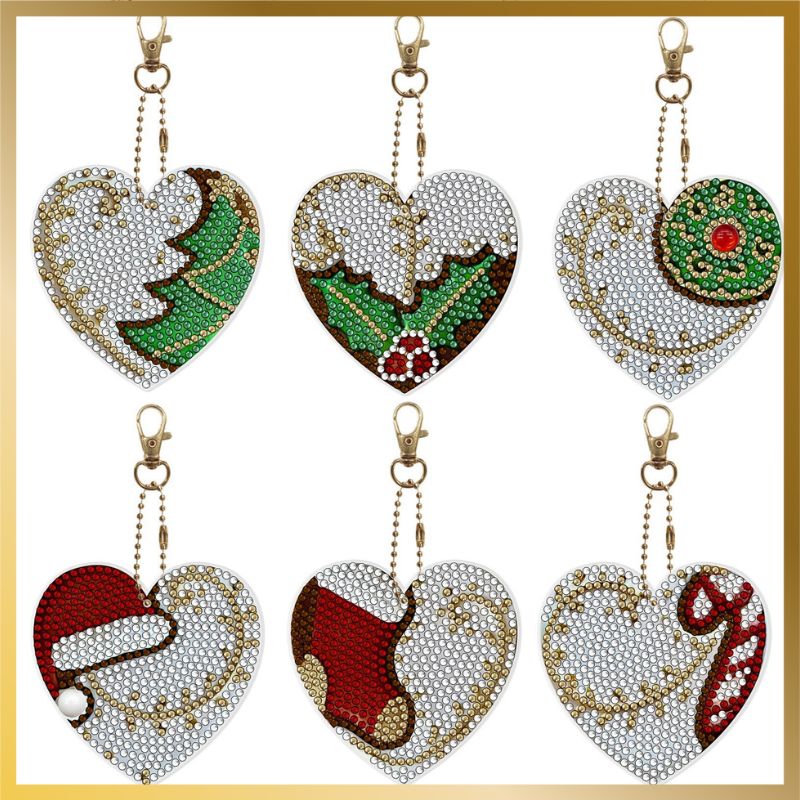 Diamond Art Keychains Christmas Hearts