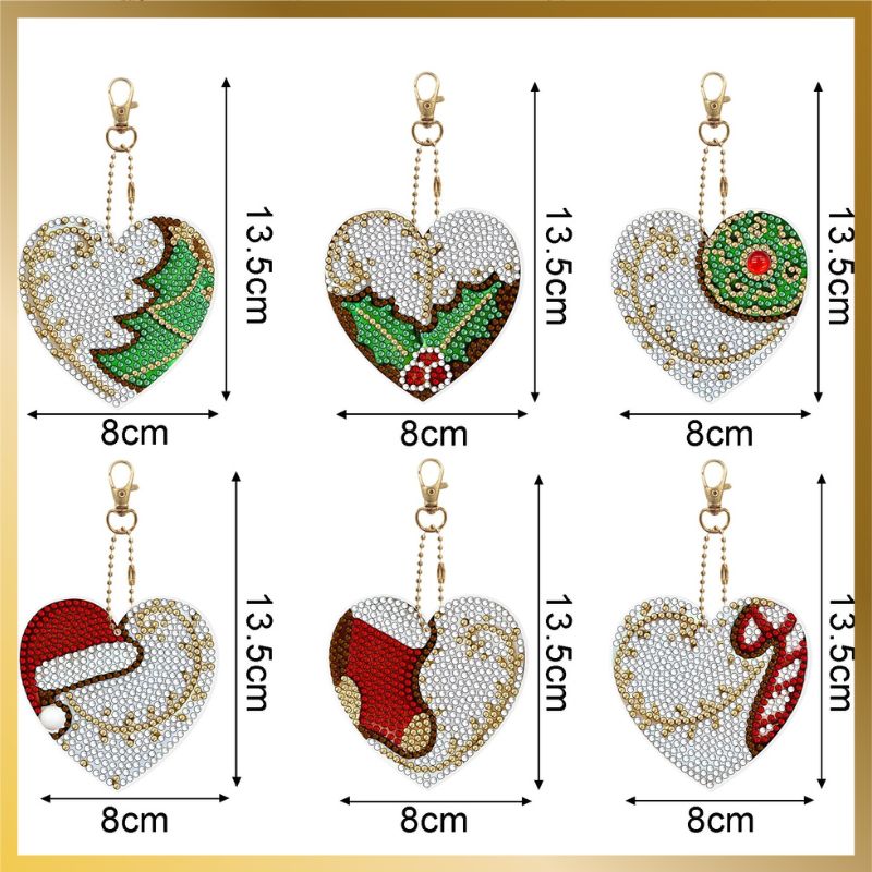 Diamond Art Keychains Christmas Hearts - size