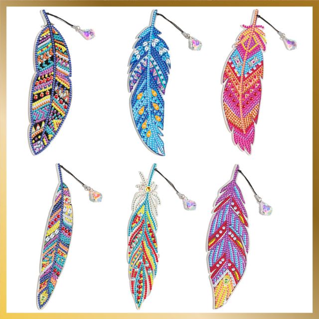 6 Pcs Diamond Painting Bookmarks - Mosaic Feathers