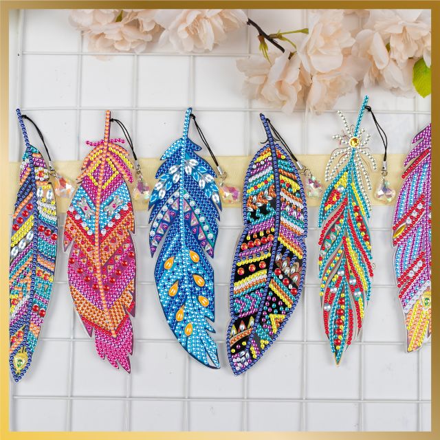 6 Pcs Diamond Painting Bookmarks - Mosaic Feathers - Product Image