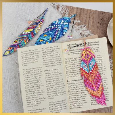 6 Pcs Diamond Painting Bookmarks - Mosaic Feathers - Main Image