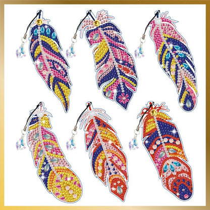 6 Pcs Diamond Painting Bookmarks - Soft Feathers