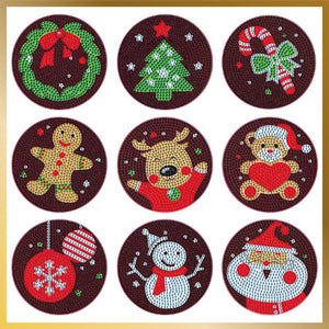 9 Pcs Diamond Painting Coasters - Christmas Fun