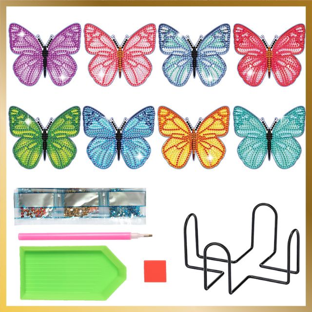8 Pcs Diamond Painting Coasters - Colorful Butterflies