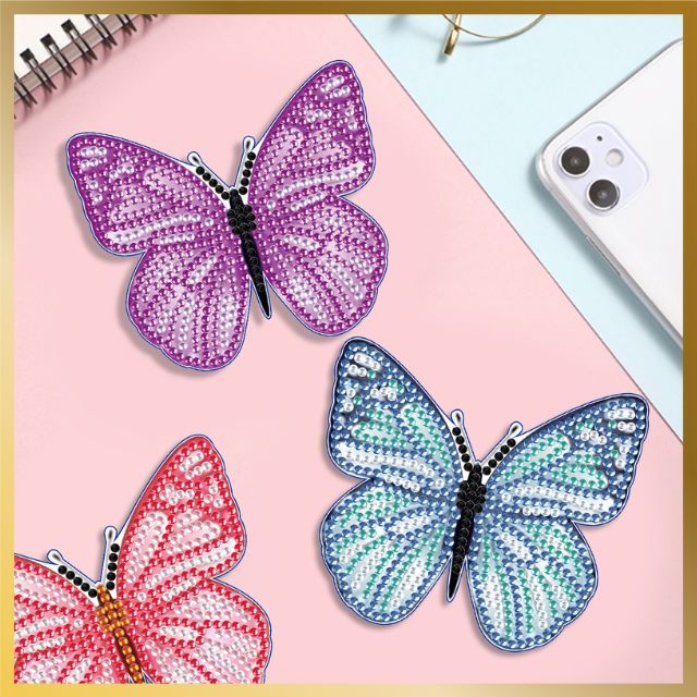 8 Pcs Diamond Painting Coasters - Colorful Butterflies - Main Image