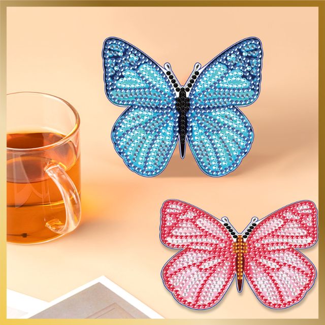 8 Pcs Diamond Painting Coasters - Colorful Butterflies - Product Image