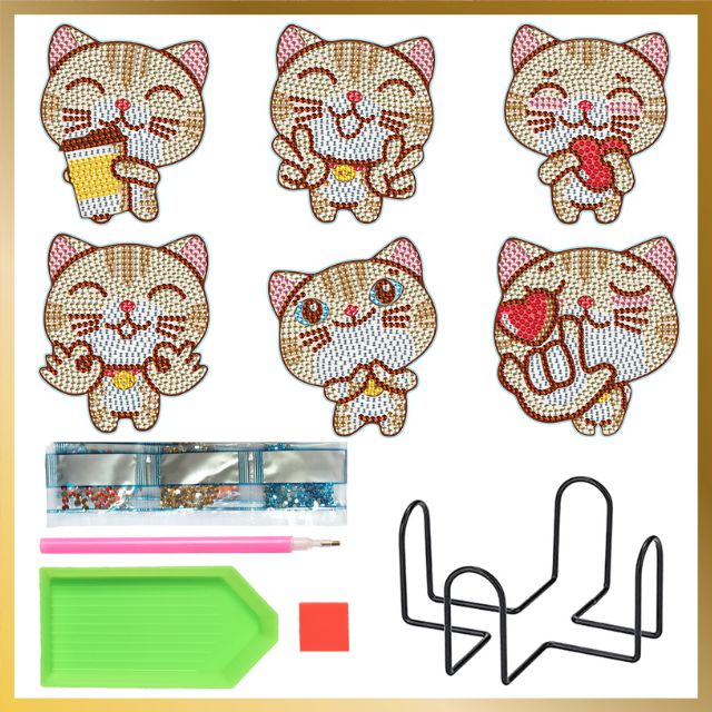 6 Pcs Diamond Painting Coasters - Cute Kitty