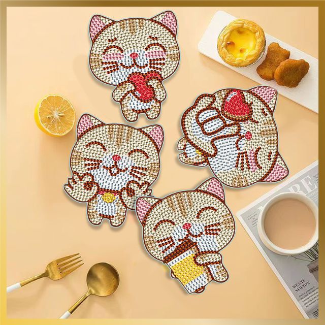 6 Pcs Diamond Painting Coasters - Cute Kitty - Product Image