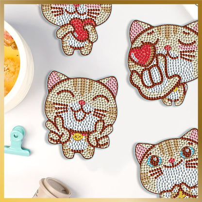 6 Pcs Diamond Painting Coasters - Cute Kitty - Main image