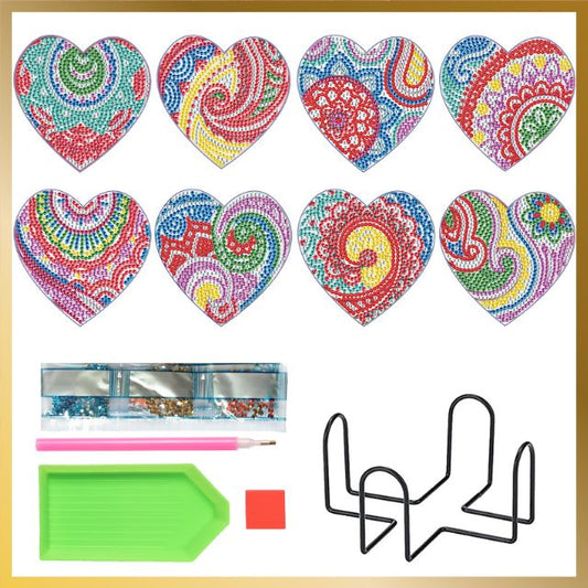 8 Pcs Diamond Painting Coasters - Diamond Hearts
