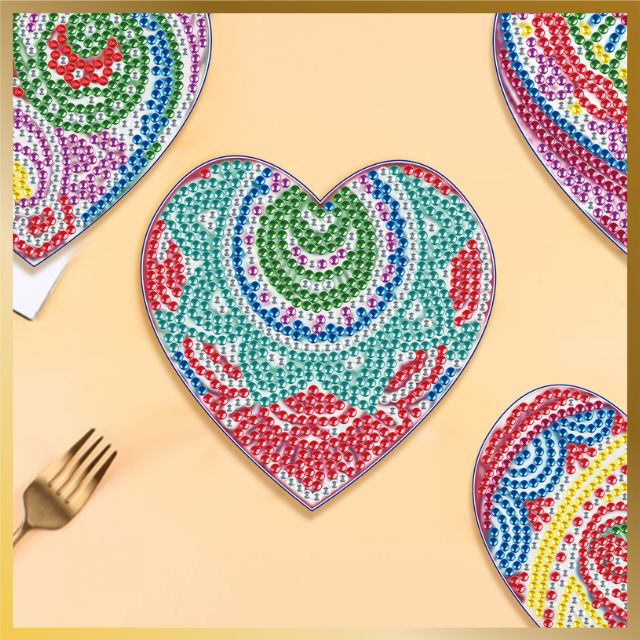 8 Pcs Diamond Painting Coasters - Diamond Hearts - Main Image