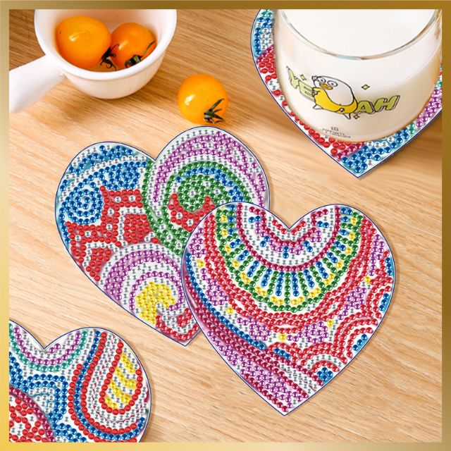 8 Pcs Diamond Painting Coasters - Diamond Hearts - Product Image