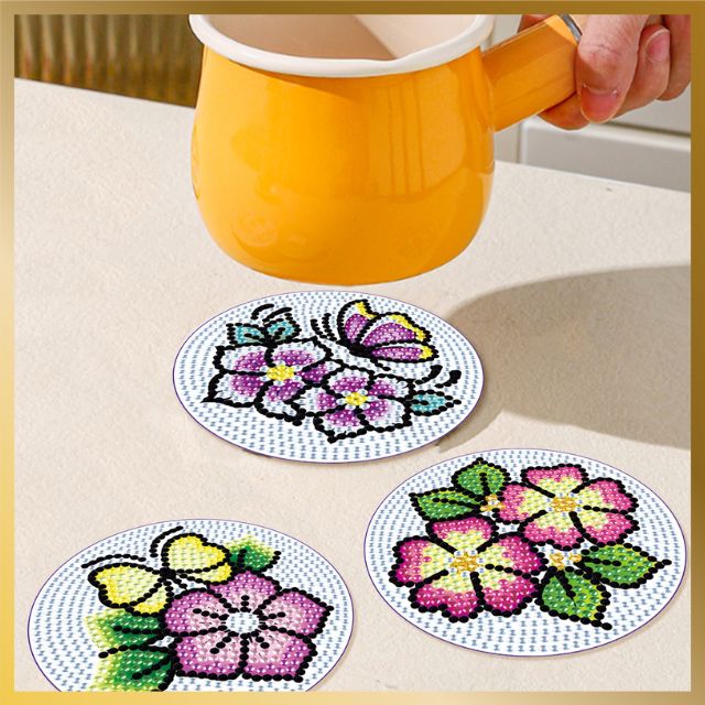 6 Pcs Diamond Painting Coasters - Meadow Flowers