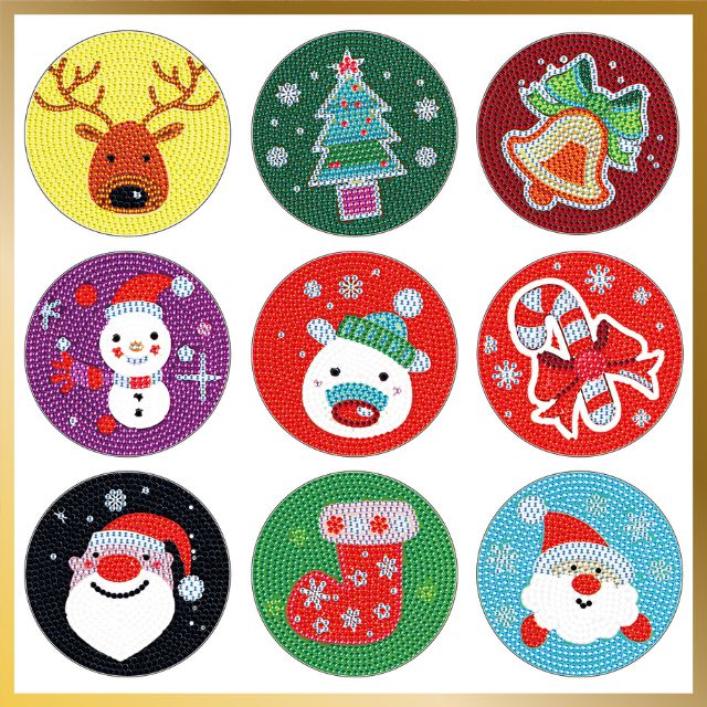 9 Pcs Diamond Painting Coasters - Merry Christmas