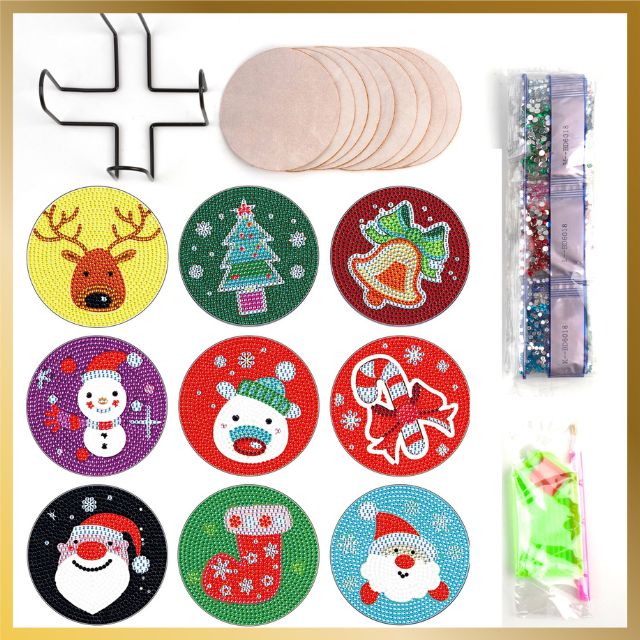 9 Pcs Diamond Painting Coasters - Merry Christmas - Product Detail