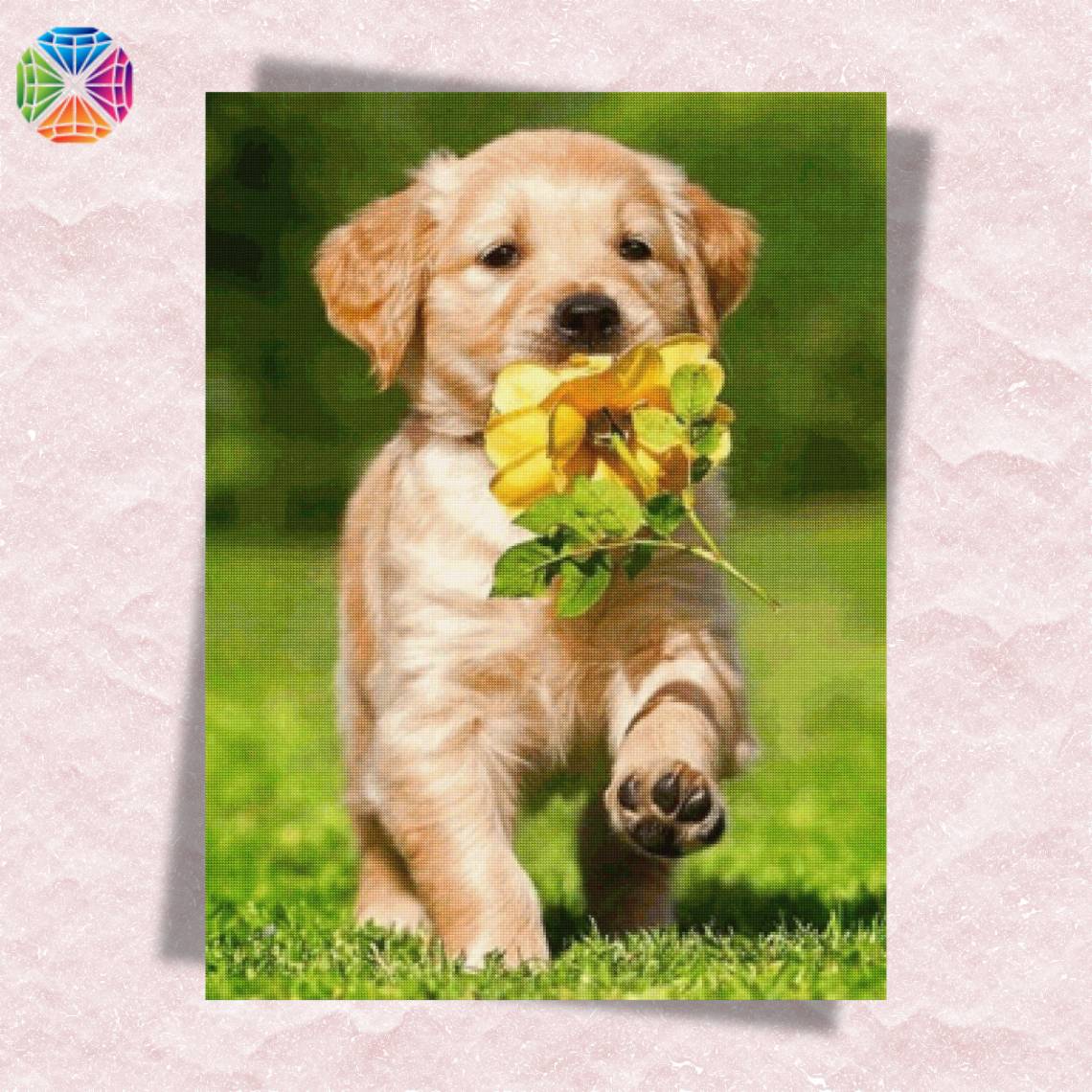 Dog Walking with Flower - Diamond Painting