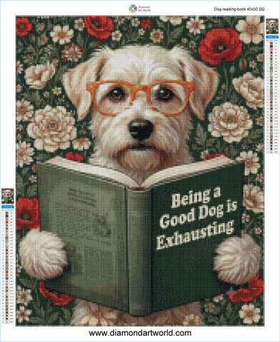 Dog Reading Book - Diamond Painting ayout