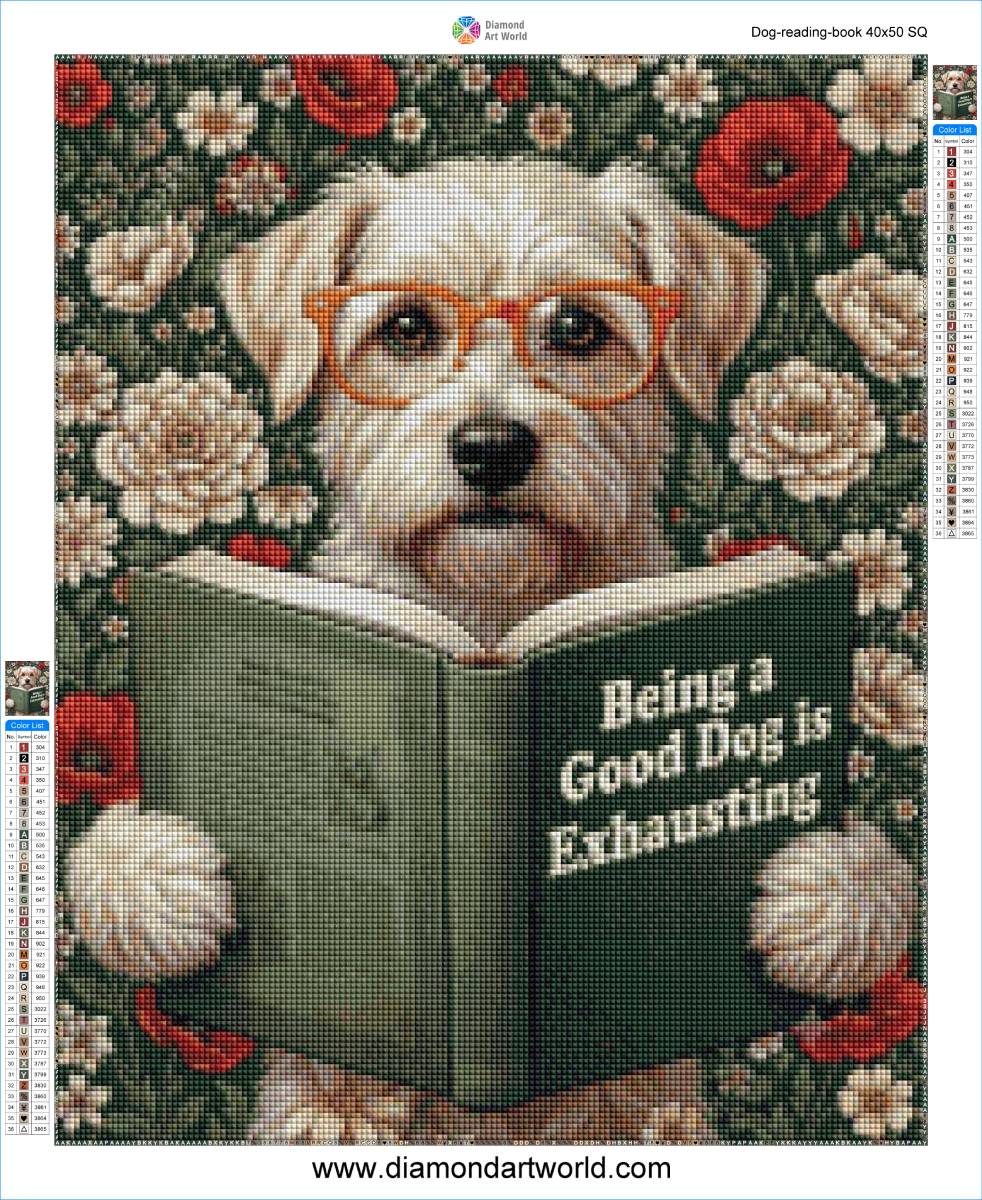 Dog Reading Book - Diamond Painting ayout