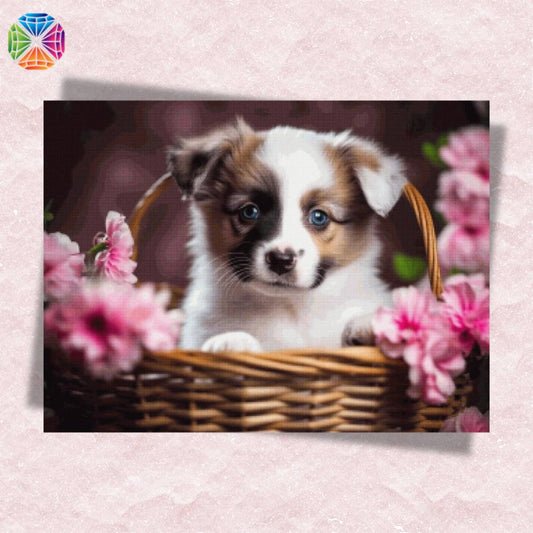 Dog with Pink Flowers - Diamond Painting