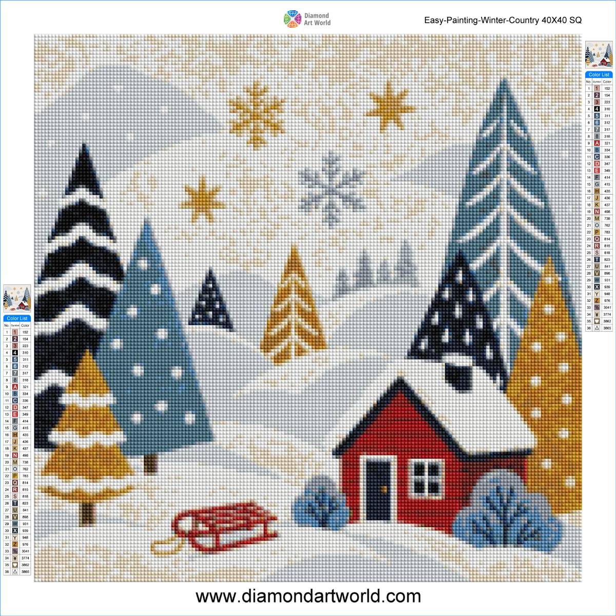 Easy Painting Winter Country - Diamond Painting Layout