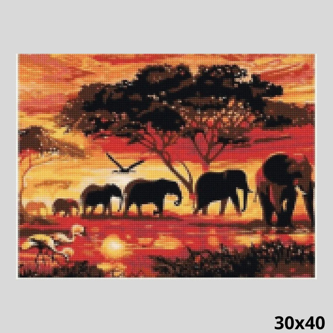 Elephants on Savannah 30x40 - Diamond Art
