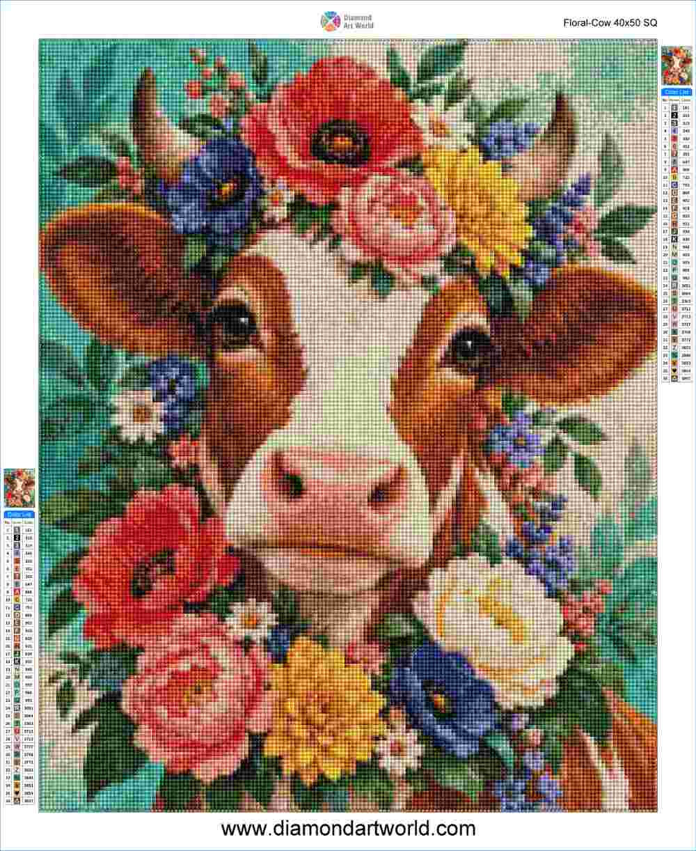 Floral Cow - Diamond Painting Layout