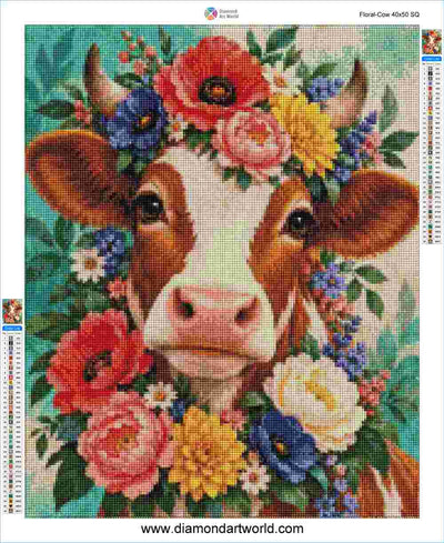 Floral Cow - Diamond Painting Layout