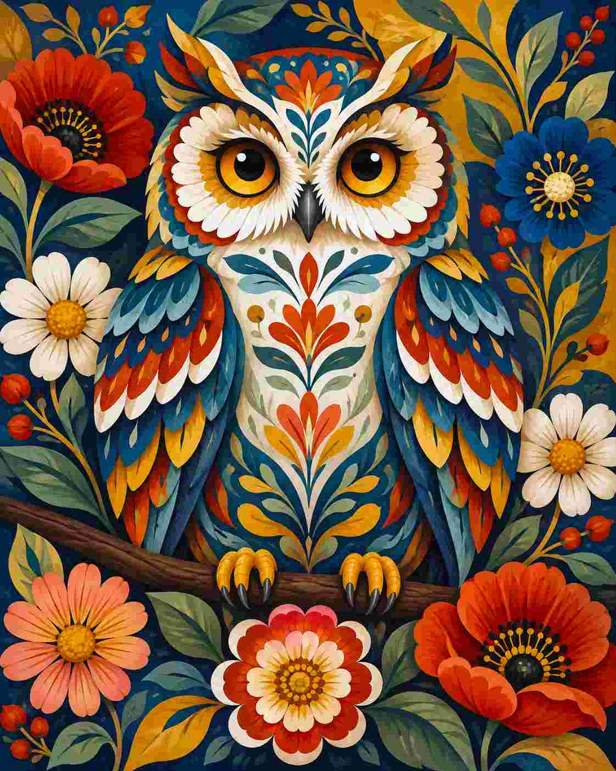 Flowery Folk Art Owl – Diamond Painting