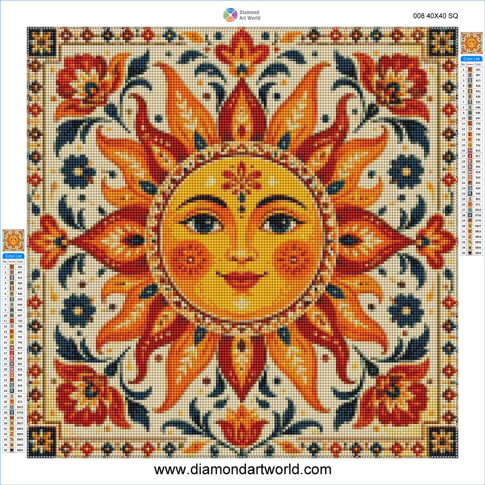 Folk Sun - Diamond Painting Layout