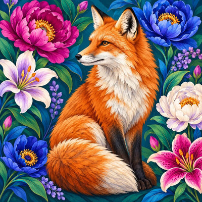 Fox the Queen of Flowers - Diamond Painting