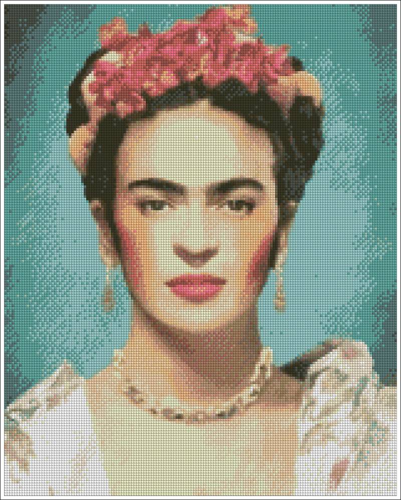 Portrait of a woman with a floral headpiece on a textured background. Frida Kahlo Self Portrait - Diamond art