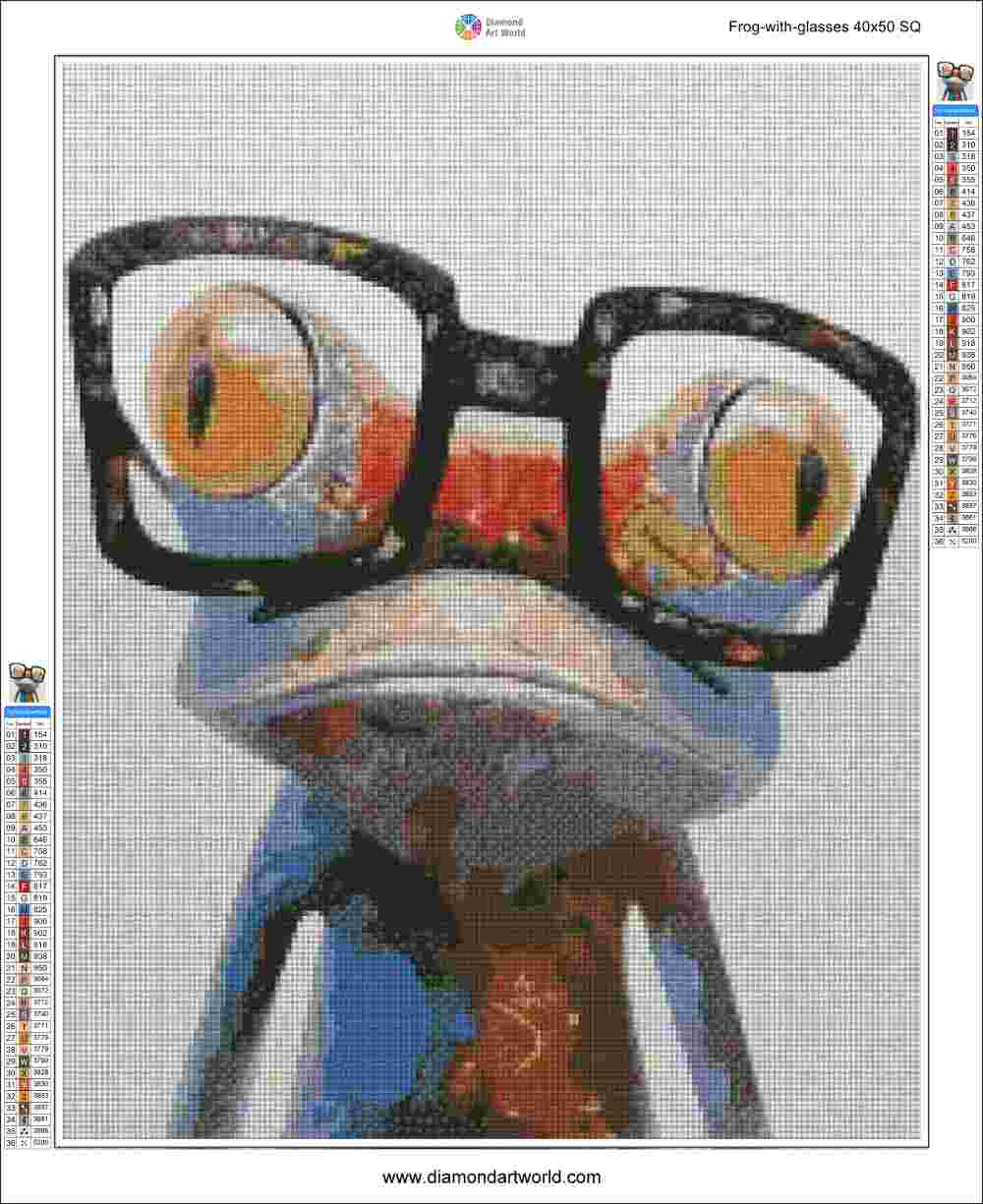 Frog with Glasses - Diamond Painting Layout