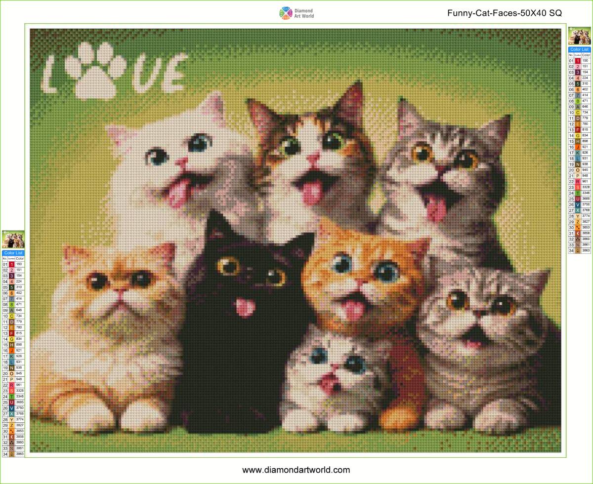 Funny Cat Faces - Diamond Painting Kit – Diamond Art World