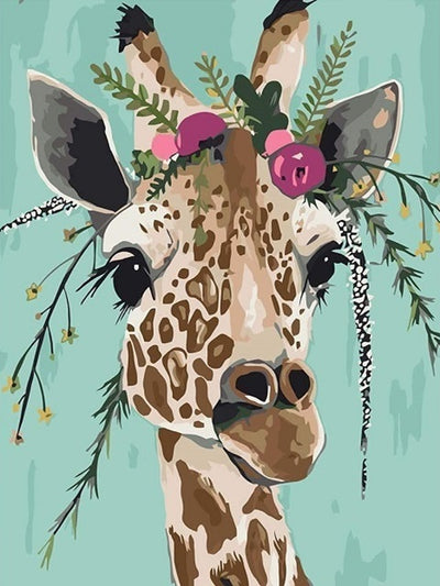 Giraffe Crowned with Flowers - Diamond Painting