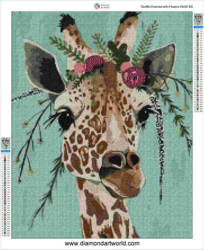 Giraffe Crowned with Flowers - Diamond Painting Layout