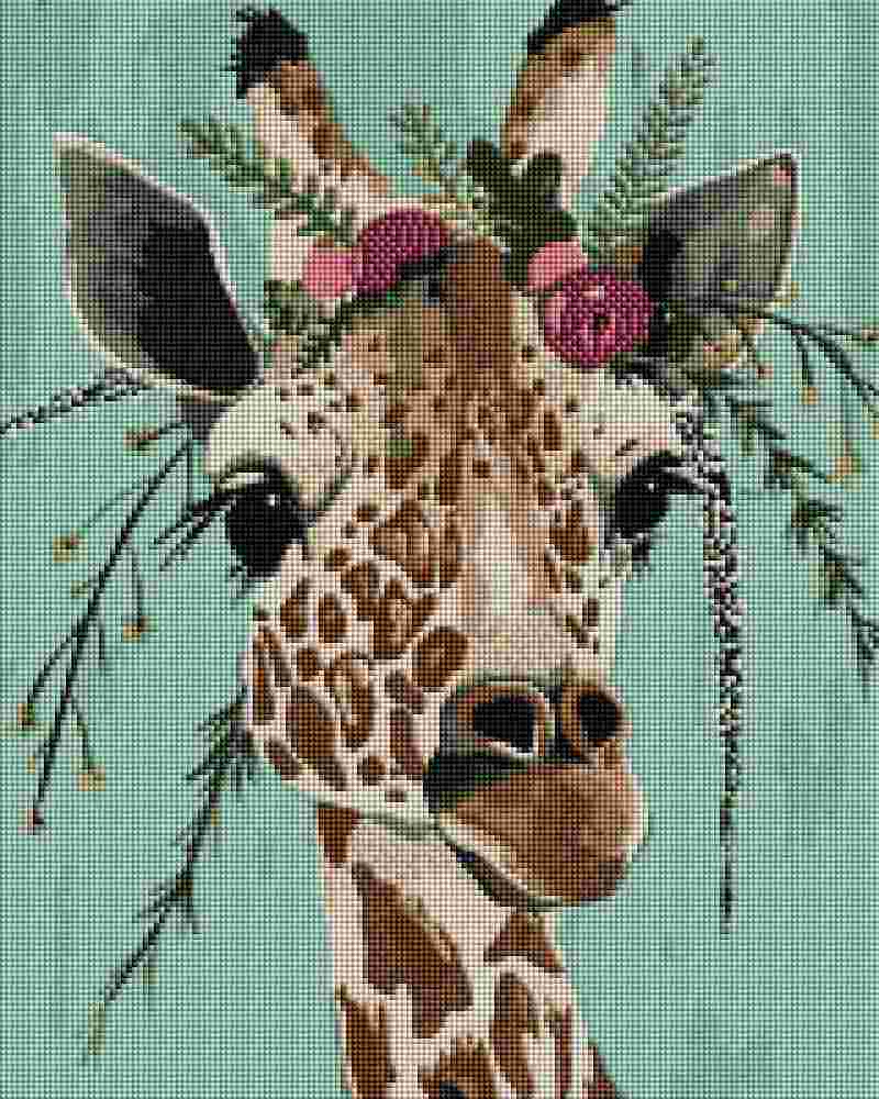 Giraffe Crowned with Flowers - Diamond Art