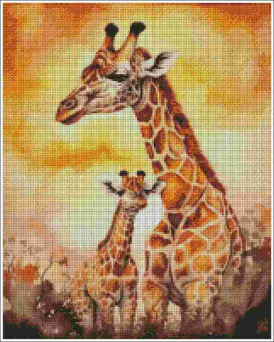 Giraffe and her Baby - Diamond Art