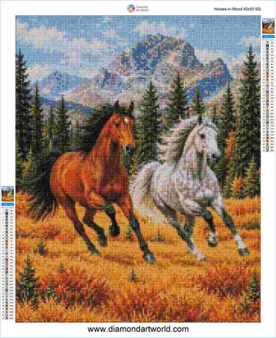 Horses in Wood - Diamond Painting Layout